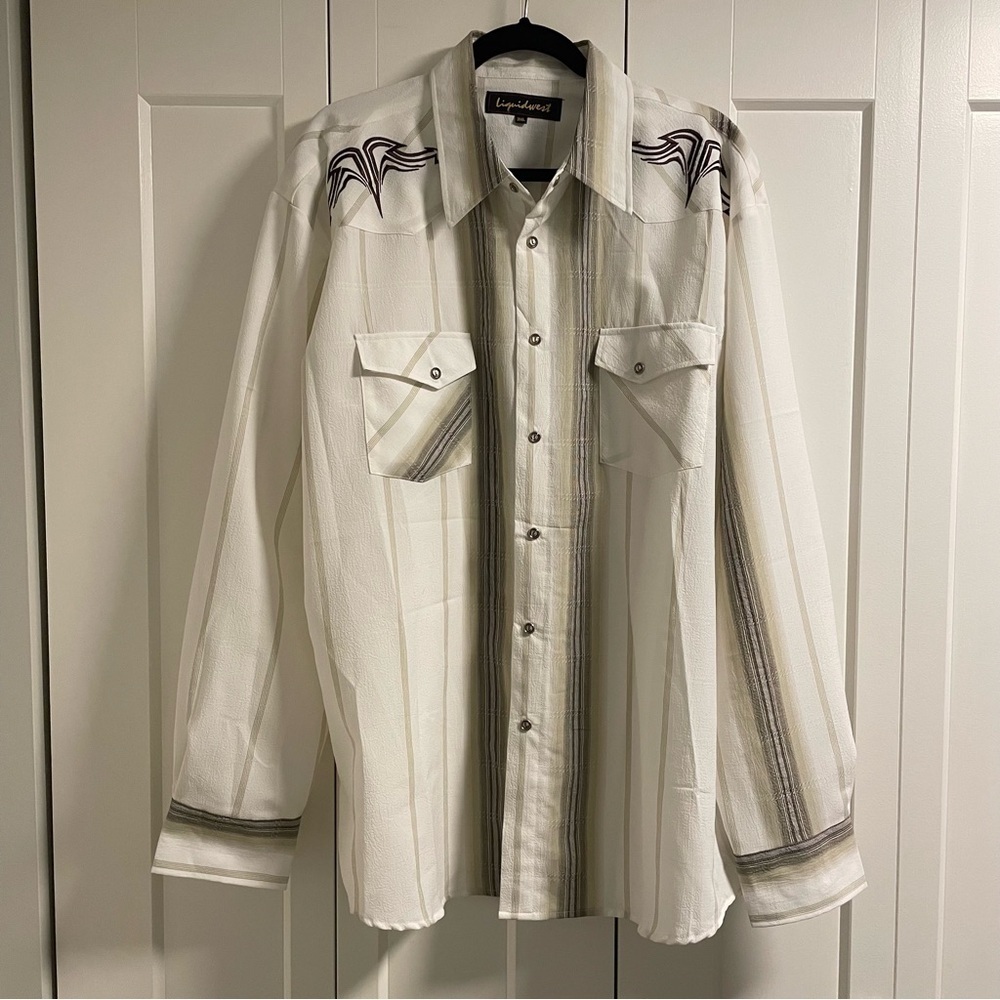Y2K Vintage Liquidwest Western Cowboy Long Sleeve Tribal Button Down Shirt